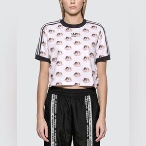 Adidas Originals x Fiorucci Cherub Print Crop Tee Black Womens M Adidas Top